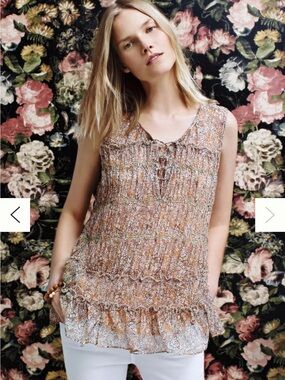 Anthropologie Floreat Multicolor Calla Tiered Swing Sleeveless Top, Size 8